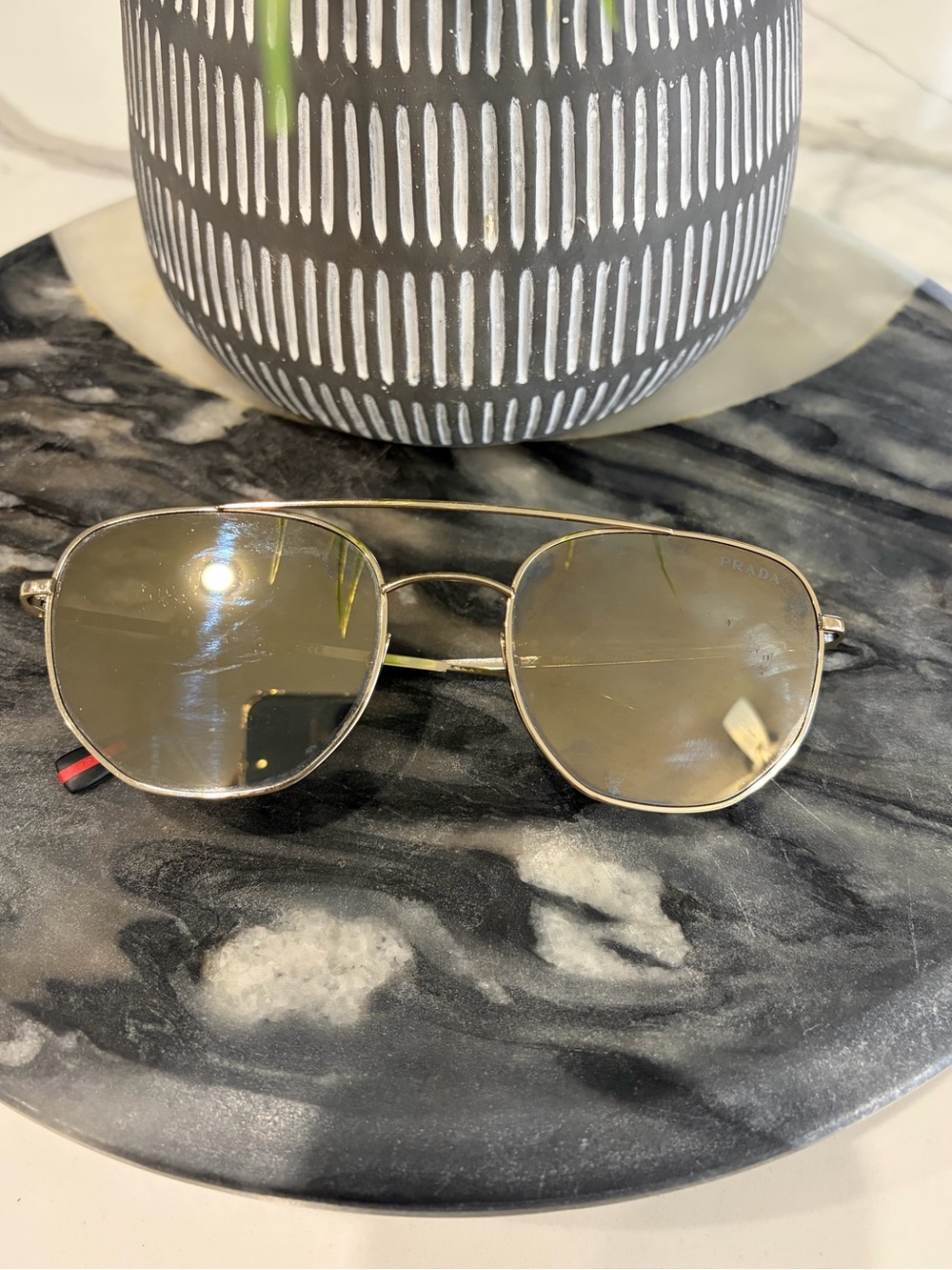 Prada Men’s Gold Frame Sunglasses with Gold-Tone Lenses